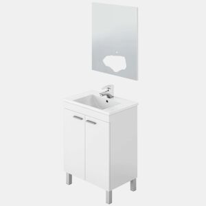 Móvel de banheiro Ezio estilo contemporâneo branco com 2 portas e espelho 60x80x45 cm (pia de cerâmica)