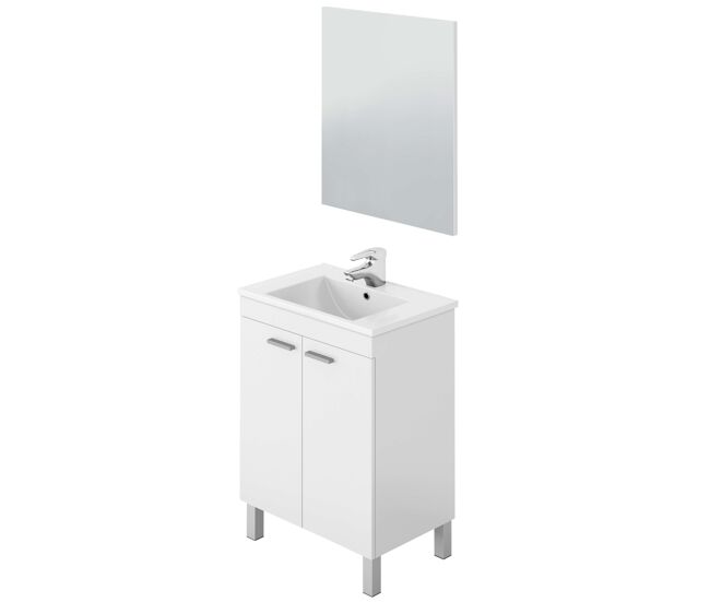 Mueble de baño ezio estilo contemporáneo en color blanco con 2 puertas y espejo 60x80x45 cm (lavabo opcional)