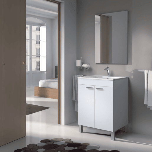 Móvel de banheiro Ezio estilo contemporâneo branco com 2 portas e espelho 60x80x45 cm (pia de cerâmica)