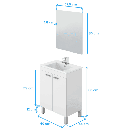 Móvel de banheiro Ezio estilo contemporâneo branco com 2 portas e espelho 60x80x45 cm (pia de cerâmica)