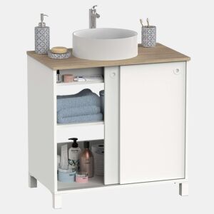 Móvel de banheiro estilo nórdico Sella em carvalho branco e cambriano com 2 portas de correr e pés 81x94x50 cm (sem pia)