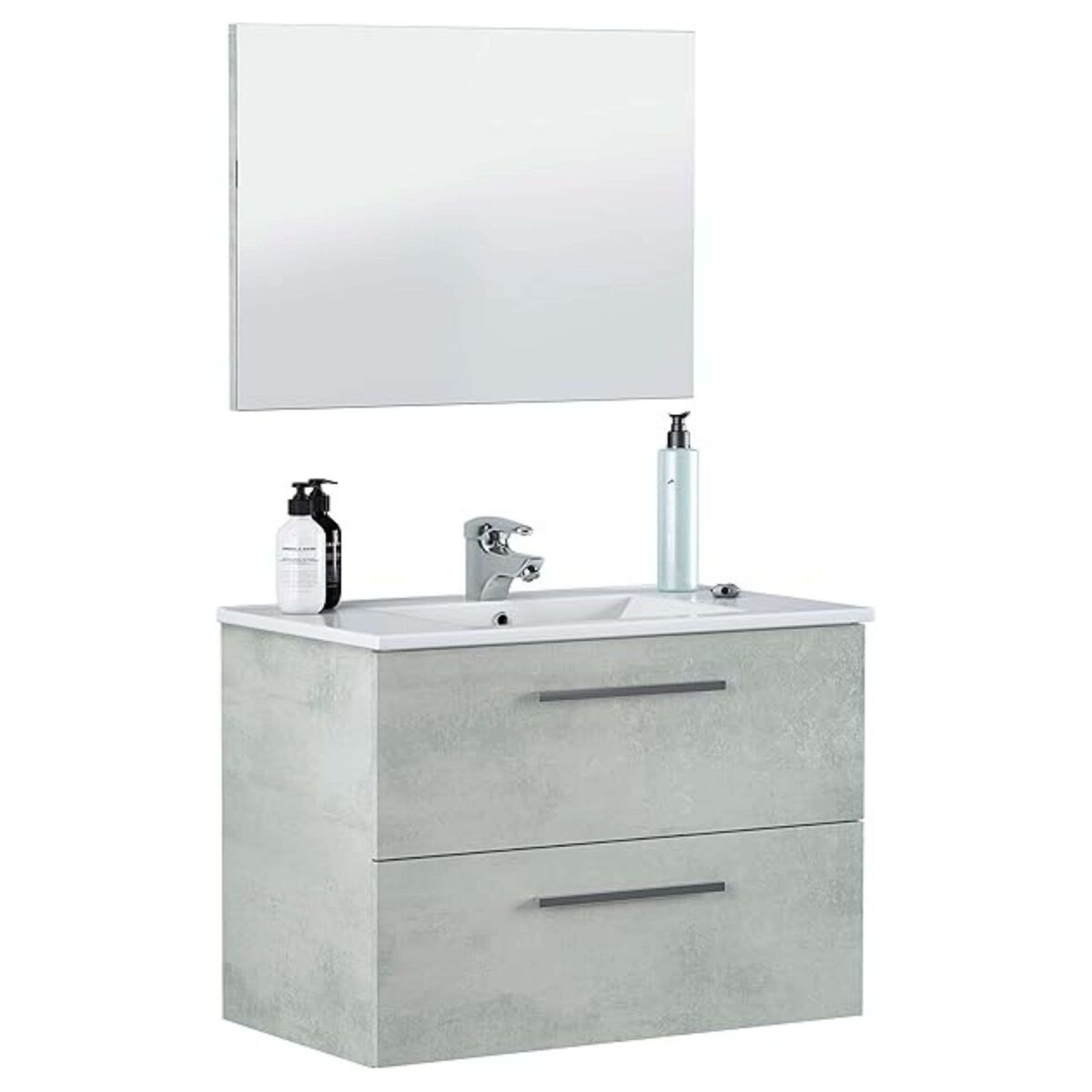 Mueble baño plutón estilo industrial en color cemento con 2 cajones y espejo 80x45x57 cm (lavamanos opcional)