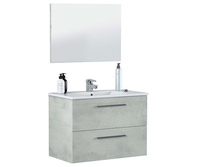 Mueble baño plutón estilo industrial en color cemento con 2 cajones y espejo 80x45x57 cm (lavamanos opcional)
