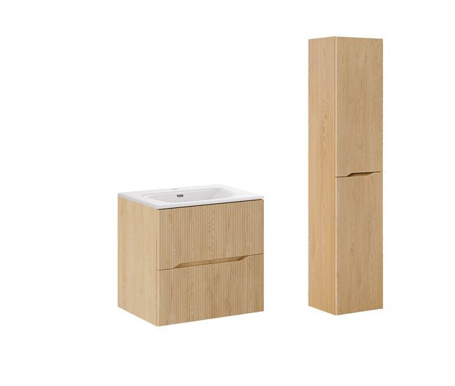 Conjunto mueble lavabo individual encastrado 60cm y columna isaline madera