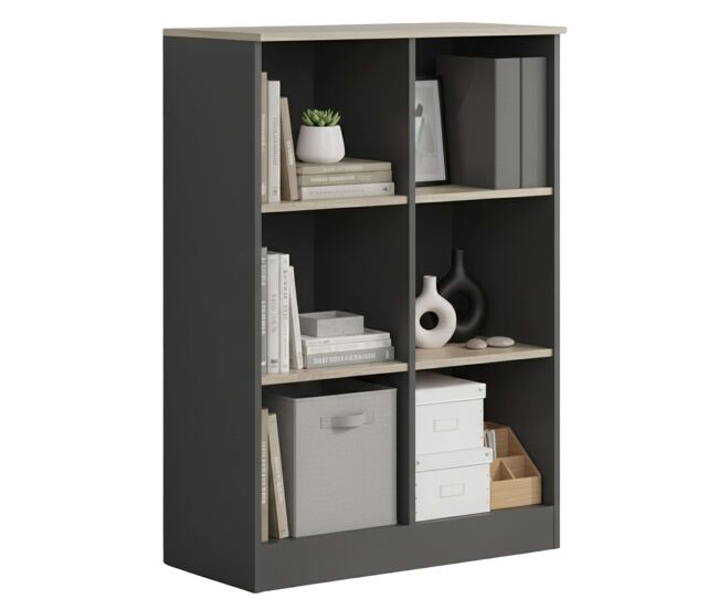 Estantería Nibis de Oficina Nibis 6 Huecos en Color Roble Sonoma y Gris Antracita 80x117x40 cm