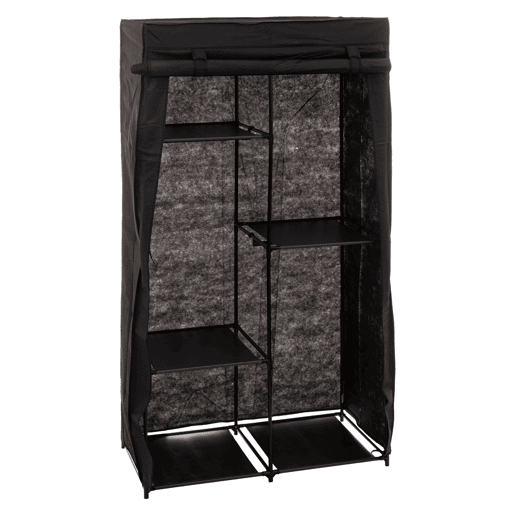 Guarda-roupa auxiliar modular de tecido preto com prateleiras e barra 169x88 cm Guarda-roupa auxiliar modular de tecido preto com prateleiras e barra 169x88 cm