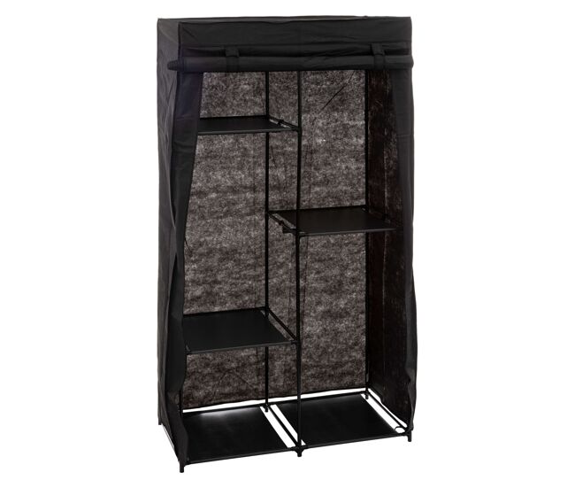 Armario modular de tela auxiliar color negro con baldas y barra 169x88 cm