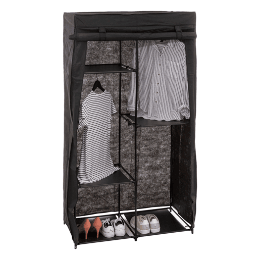 Guarda-roupa auxiliar modular de tecido preto com prateleiras e barra 169x88 cm Guarda-roupa auxiliar modular de tecido preto com prateleiras e barra 169x88 cm