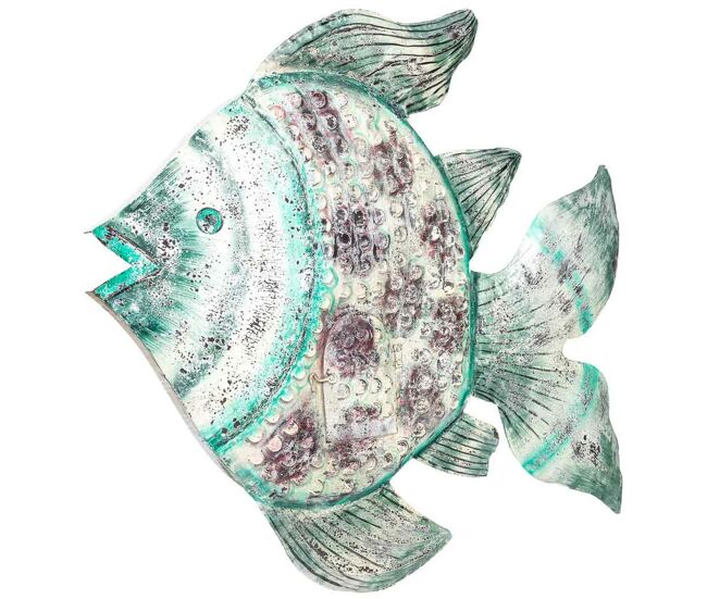Figura decorativa alexandra house living blanco verde madera de mango pez 9 x 100 x 120 cm
