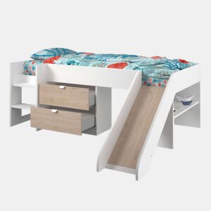 Cama de Melamina Happy 78x204x184 cm - Carvalho e Branco