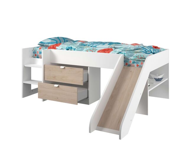 Cama happy melamina 78x204x184 cm - roble y blanco