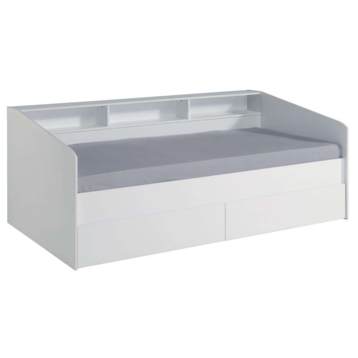 Cama juvenil style color blanco con cajones y estantes personalizables habitacion infantil moderna 80x203x113cm