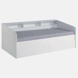 Cama estilo jovem cor branca com gavetas e prateleiras personalizáveis quarto infantil moderno 80x203x113cm