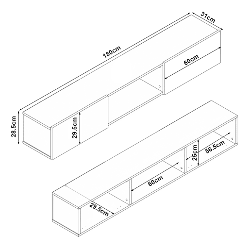 Móvel de armazenamento suspenso para TV 180 x 31 x 295 cm efeito carvalho 03_0007811