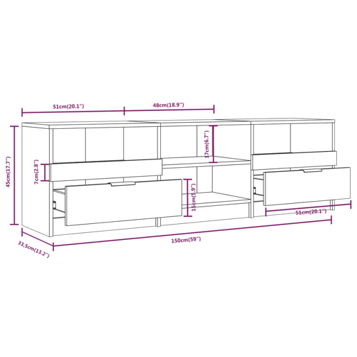 Móvel de TV multimídia prateleira de televisão televisão buffet sala de jantar sala de estar quarto 150 x 33,5 x 45 cm madeira de engenharia branca 02_0026009
