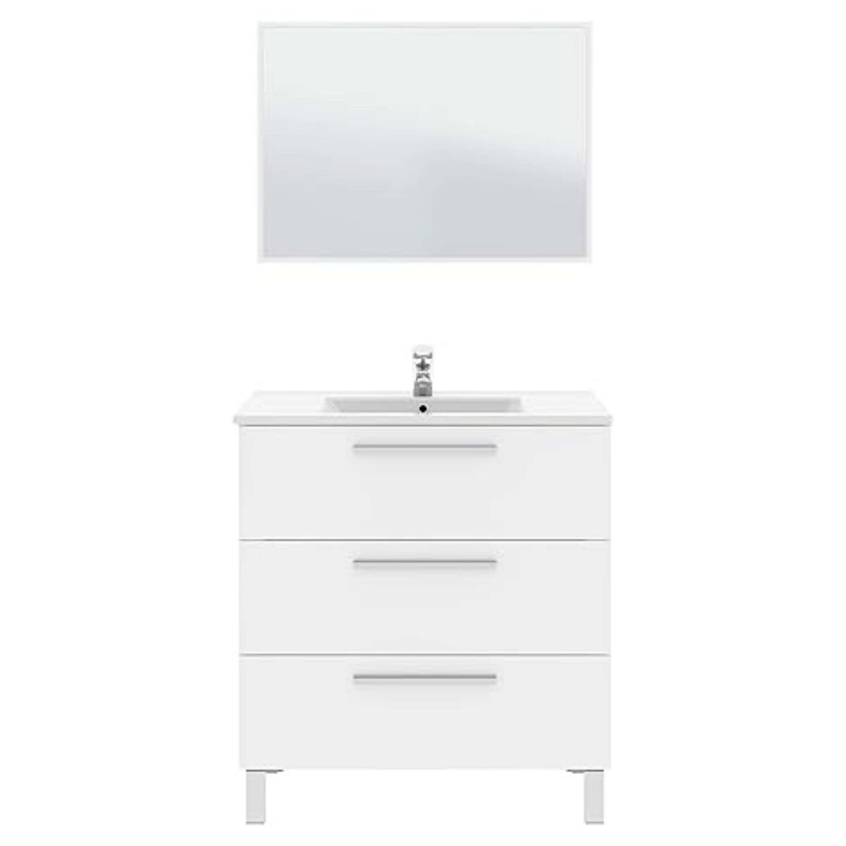 Mueble de baño taria estilo contemporáneo en color blanco brillo con espejo y 3 cajones 80x86x45 cm (lavabo opcional)