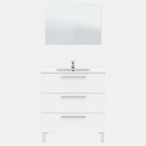 Móveis de banheiro Taria estilo contemporâneo em branco brilhante com espelho e 3 gavetas 80x86x45 cm (pia de cerâmica)