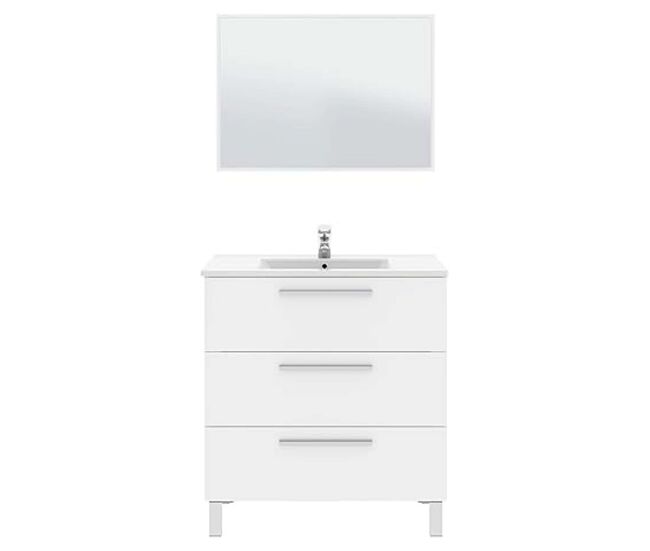 Mueble de baño taria estilo contemporáneo en color blanco brillo con espejo y 3 cajones 80x86x45 cm (lavabo opcional)