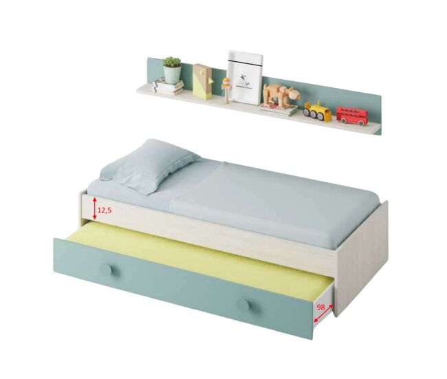 Dormitorio completo para habitación juvenil o infantil en color verde y blanco con un somier incluido