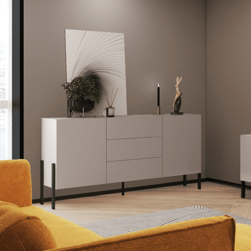 Bérénice Cashmere Aparador comprido de 2 portas e 3 gavetas