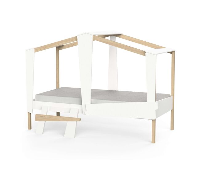 Cama infantil cabane roble y blanco mate 90x200 cm
