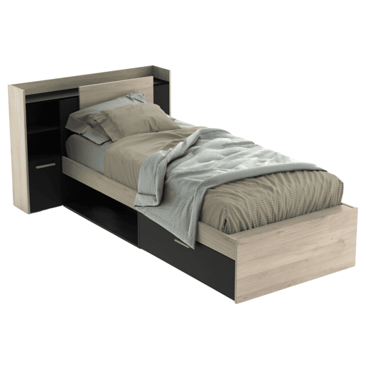 Cama Life Youth com carvalho Kronberg e cabeceira preta 90x190-200 cm Cama Life Youth com carvalho Kronberg e cabeceira preta 90x190-200 cm
