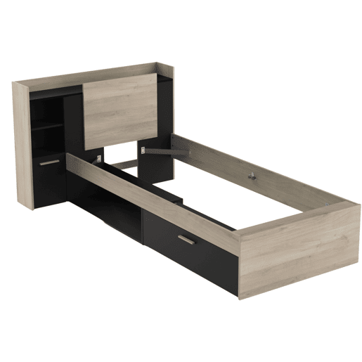 Cama Life Youth com carvalho Kronberg e cabeceira preta 90x190-200 cm Cama Life Youth com carvalho Kronberg e cabeceira preta 90x190-200 cm