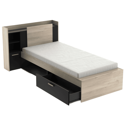 Cama Life Youth com carvalho Kronberg e cabeceira preta 90x190-200 cm Cama Life Youth com carvalho Kronberg e cabeceira preta 90x190-200 cm