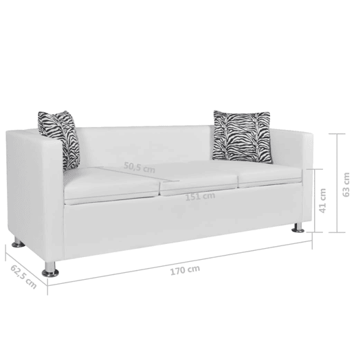 Sofá-cama de 3 lugares conversível para sala de estar cama de hóspedes dobrável para sala de estar assentos interiores de casa couro sintético branco 02_0020696