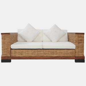 Sofá de 2 lugares para sala de estar interior com almofadas de rattan natural marrom 02_0019492