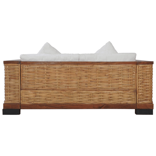 Sofá de 2 lugares para sala de estar interior com almofadas de rattan natural marrom 02_0019492