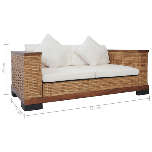 Sofá de 2 lugares para sala de estar interior com almofadas de rattan natural marrom 02_0019492