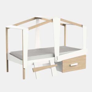 Cama Infantil Cabane Youth Gaveta Inclusa Carvalho e Branco Fosco 90x200 cm