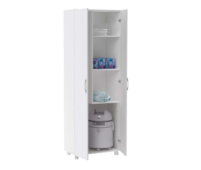 Armario auxiliar alto multiusos con ruedas y 2p color blanco 72x183 cm