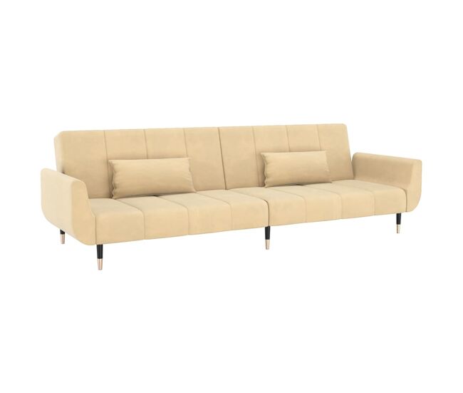 Sofá cama de 2 plazas, sala de estar, cama convertible para invitados, sofá cama plegable, asiento interior para el hogar con dos almohadas de terciopelo color crema 02_0019593