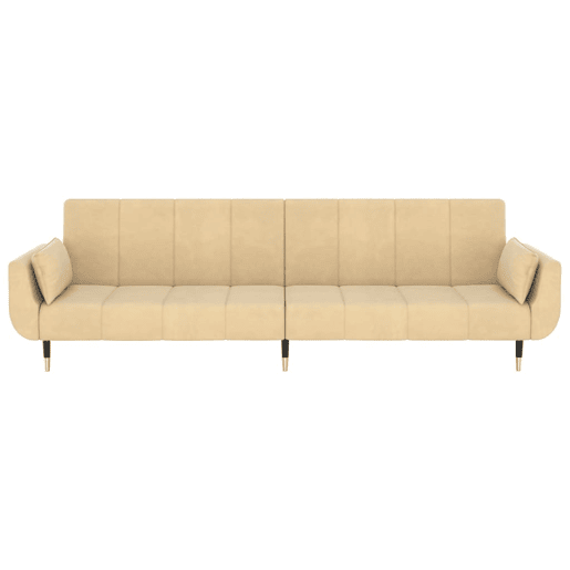 Sofá-cama de 2 lugares para sala de estar Cama conversível para hóspedes Cama dobrável para sala de estar Assento interno para casa com dois travesseiros Veludo creme 02_0019593
