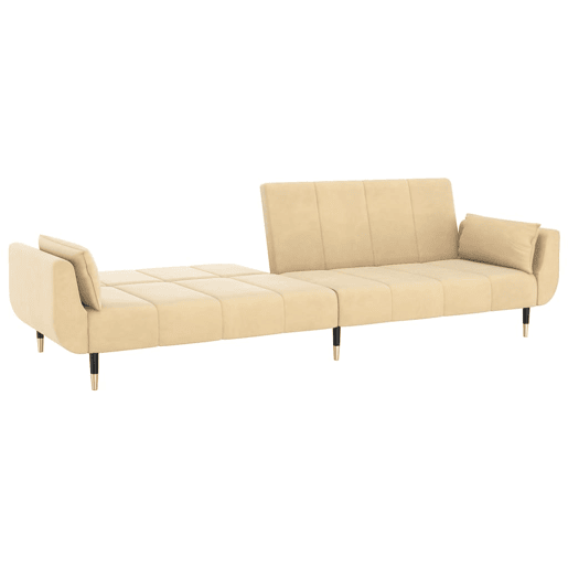 Sofá-cama de 2 lugares para sala de estar Cama conversível para hóspedes Cama dobrável para sala de estar Assento interno para casa com dois travesseiros Veludo creme 02_0019593