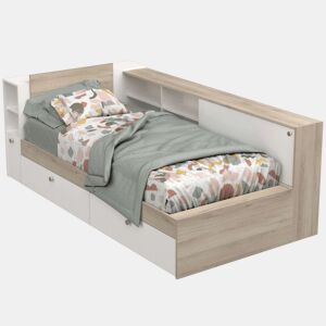 Cama Life com armazenamento Quarto Jovem Branco e Carvalho Kronberg 90x190-200 cm