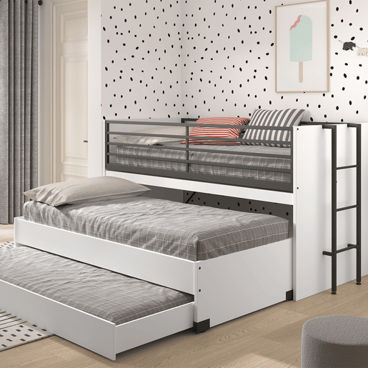 Cama de meia altura 90x200 base de ripas e gavetas incluĂdas Vipack Sam Branco Cama de meia altura 90x200 base de ripas e gavetas incluĂdas Vipack Sam Branco