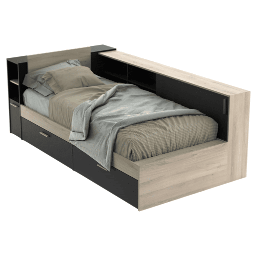 Cama Life com armazenamento Quarto Jovem Preto e Carvalho Kronberg 90x190-200 cm Cama Life com armazenamento Quarto Jovem Preto e Carvalho Kronberg 90x190-200 cm