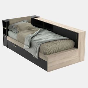 Cama Life com armazenamento Quarto Jovem Preto e Carvalho Kronberg 90x190-200 cm