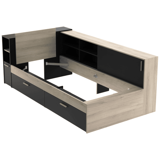 Cama Life com armazenamento Quarto Jovem Preto e Carvalho Kronberg 90x190-200 cm Cama Life com armazenamento Quarto Jovem Preto e Carvalho Kronberg 90x190-200 cm