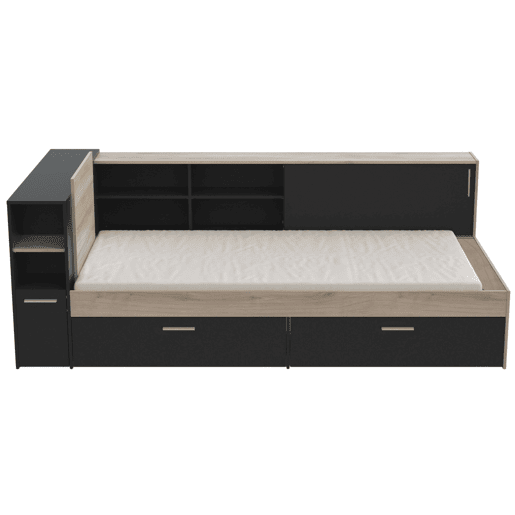 Cama Life com armazenamento Quarto Jovem Preto e Carvalho Kronberg 90x190-200 cm Cama Life com armazenamento Quarto Jovem Preto e Carvalho Kronberg 90x190-200 cm
