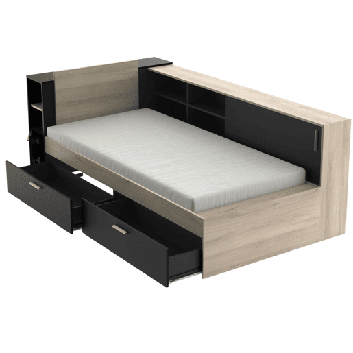 Cama Life com armazenamento Quarto Jovem Preto e Carvalho Kronberg 90x190-200 cm Cama Life com armazenamento Quarto Jovem Preto e Carvalho Kronberg 90x190-200 cm