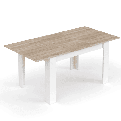 Conjunto de 4 móveis de sala Kendra Branco e Carvalho Canadense (mesa de jantar extensível, vitrine, aparador, 4 cadeiras) Conjunto de 4 móveis de sala Kendra Branco e Carvalho Canadense (mesa de jantar extensível, vitrine, aparador, 4 cadeiras)