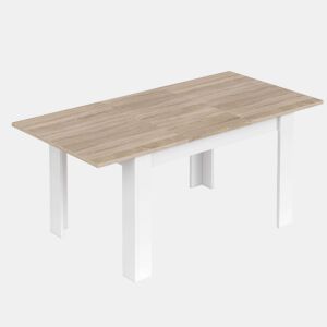 Conjunto de 4 móveis de sala Kendra Branco e Carvalho Canadense (mesa de jantar extensível, vitrine, aparador, 4 cadeiras)