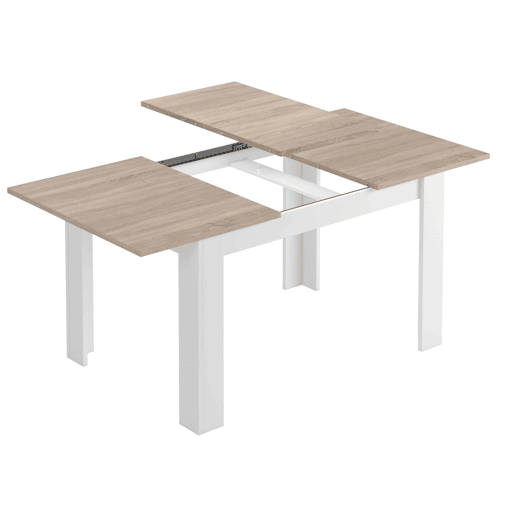 Conjunto de 4 móveis de sala Kendra Branco e Carvalho Canadense (mesa de jantar extensível, vitrine, aparador, 4 cadeiras) Conjunto de 4 móveis de sala Kendra Branco e Carvalho Canadense (mesa de jantar extensível, vitrine, aparador, 4 cadeiras)