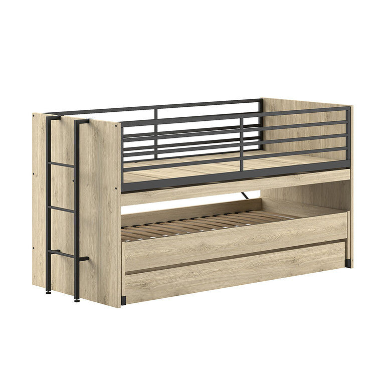 Cama de media altura 90x200 con somier y cajones vipack sam madera