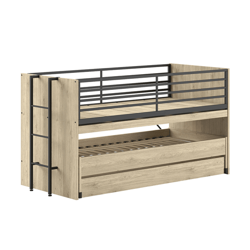 Cama de meia altura 90x200 base de ripas e gavetas incluídas Vipack Sam Madeira