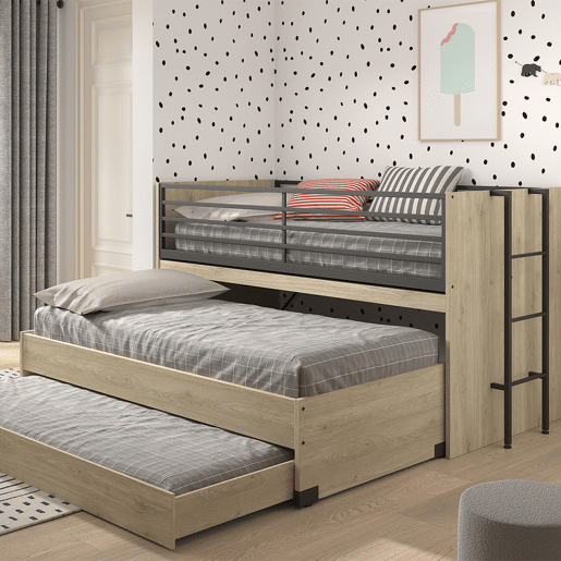 Cama de meia altura 90x200 base de ripas e gavetas incluídas Vipack Sam Madeira